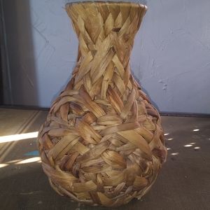 Vintage straw wooven vase
